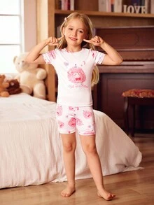 SHEIN Conjunto de pijama justo com desenho animado fofo para meninas