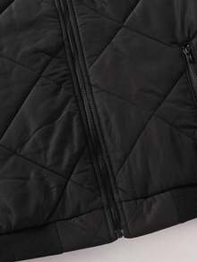 SHEIN 儿童/青少年男童休闲棒球领绗缝棉服外套，冬季外套 - 黑色 - 查看 4