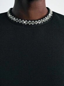 Maija Abito corto elegante da donna con colletto e tasche con strass, adatto per la stagione delle feste di inizio autunno, stile moderno 2025 - nero - Visualizzare 4