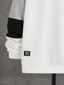SHEIN 青少年男童休闲圆领长袖撞色卫衣，宽松版型，适合春、夏、秋、冬穿着，居家及上学皆宜，白色上衣 - 白色 - 查看 7