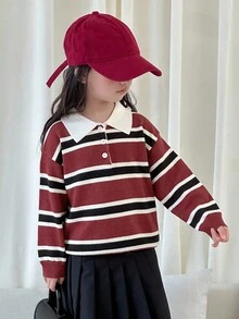 DAZY Young Girl Regular Turndown Collar Striped Korean Style Long Sleeve School Sweater Fall, Winter - Red - View 8