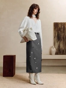 Arave Women's Chiffon Fabric H-Shaped Loose V-Neck Large Ribbon Shoulder Pleating Leg-Of-Mutton Sleeves Placket Mushroom Button Design Daily Commuting Long-Sleeved Shir Fall Clothes For Women Long Sleeve Shirt - Apricot - View 5