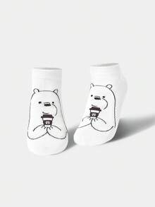 We Bare Bears X SHEIN 1 Pair Women's Comfortable Cute Cartoon Bear Pattern Ankle Socks - White - View 4