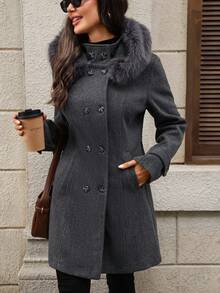 EMERY ROSE 女士时尚连帽大衣，秋冬季女式外套 - 灰色 - 查看 8