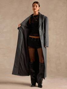 SHEIN BAE 秋冬高级纯色收腰长款大衣 - 深灰色 - 查看 8