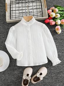 Easowa Blusa casual con volant a orlo per ragazze, in colore unito, per ragazze, bluse per ragazze adolescenti, camicie eleganti per giovani ragazze, top formali per giovani ragazze, abbigliamento per ragazze, abiti scolastici, top bianco, abbigliamento per il ritorno a scuola, divisa scolastica, camicie per ragazze, camicie da ragazza - Bianco - Visualizzare 7