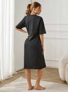 RueChic Women Contrast Colour Tiny Hearts With Pattern Homewear Sleep Dres - Grey - View 2