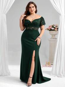 Coutiva Váy dạ hội trang trọng cỡ lớn (được trang trí nhiều) - Màu xanh lá cây đậm - Xem 3