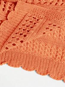 Travachic Áo khoác cardigan dệt kim màu trơn, kiểu dáng thường ngày, họa tiết khoét lỗ, thích hợp cho nữ, kiểu buộc dây phía trước, áo len màu cam, áo cardigan dệt kim hở, phong cách thường ngày cho nữ, mùa thu, thanh lịch, thích hợp đi chơi, sang trọng, áo dệt kim, áo len móc. - trái cam - Xem 4