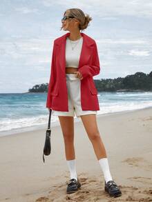 EURMUSE Flap-Pocket Long Sleeve Blazer - Burgundy - View 5