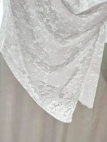 GlowEve Lace Fabric Asymmetric Ruched Sheer Elegant Blouse For Women Fall Cloth For Women - White - View 4