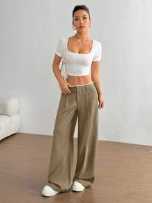 Flirla Pantalones rectos estilizantes y adelgazantes para mujeres - Caqui - Ver 6