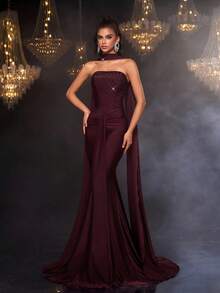 Glamrae Elegantes, luxuriöses, mit Strass verziertes, sexy Bandeau-Kleid aus elastischem Strick im Meerjungfrauendesign, geeignet für Hochzeiten, Singles-Partys, Urlaube, Galas, formelle Anlässe (starke Verzierung)