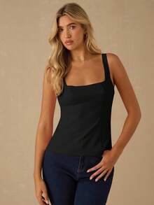 Enchnt 秋冬浪漫女士华丽丝绒闪亮水钻装饰蝴蝶结露背吊带背心，时尚优雅，适合派对、约会、节日、毕业典礼、外出、万圣节、圣诞节、秋季、新年等场合。 - 黑色 - 查看 2