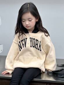 DAZY Young Girls Hooded Sherpa English Print Casual Street Style Long Sleeve Sweatshirt Fall,Winter - Apricot - View 7