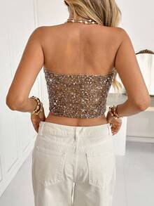 Áo crop top đính sequin thời trang dành cho nữ - Màu nâu  Mocha - Xem 2