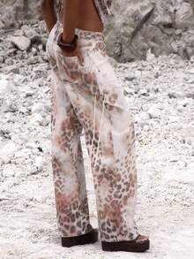 MUSERA Jeans de tiro bajo con estampado de leopardo y cordones laterales, para ocasiones nocturnas, elegantes, de otoño, primavera y verano - Multicolor - Ver 4