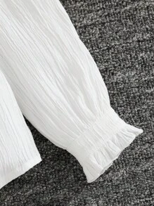 Easowa Blusa casual con volant a orlo per ragazze, in colore unito, per ragazze, bluse per ragazze adolescenti, camicie eleganti per giovani ragazze, top formali per giovani ragazze, abbigliamento per ragazze, abiti scolastici, top bianco, abbigliamento per il ritorno a scuola, divisa scolastica, camicie per ragazze, camicie da ragazza - Bianco - Visualizzare 9