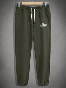 EURMUSE Cotton Men Letter Printed Regular Hoodie Set - Green - View 4