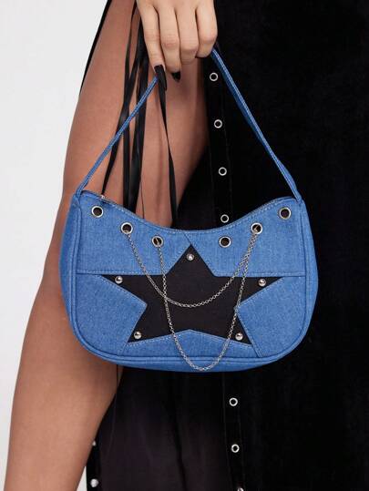 Grunge Punk Women's Multifunctional Top Handle Shoulder Bag, Practical & Minimalist Design