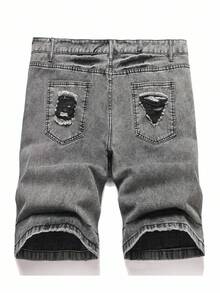 Chillumni 大码男士休闲宽松破洞口袋牛仔短裤，emo 风格