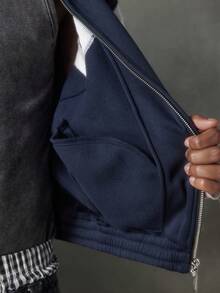 NEON BLANC Men's Casual Versatile Contrast Color Patchwork Zip Jacket, For Outdoor, Spring - Navy Blue - View 8