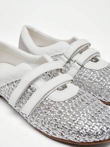 Solezae Designer Inspired Women Ballet Flat Sneakers-Casual Hybrid | Breathable Woven Design | All-Day Cloud Comfort - Silver - View 8