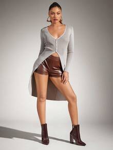 SHUZIA 女士迷人性感尖头侧拉链粗跟袜靴 - 巧克力棕 - 查看 4