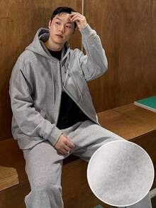 DAZY 男士秋季贴花刺绣设计灰色拉链连帽衫套装