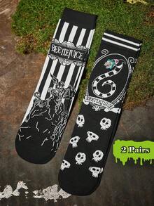 Beetlejuice X SHEIN 女士中筒袜 - 彩色 - 查看 2