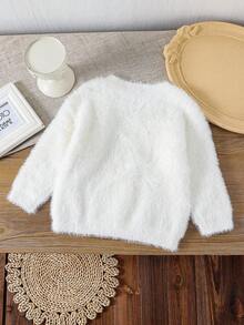 Emery Rose Kids Emery Rose Kids Dziewczęcy sweter w jednolitym kolorze ze stójką i kokardą 3D - Biały - Zobacz 6
