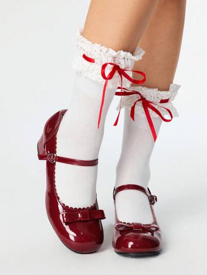 Kawaii Cute & Elegant Bow Decor French Style Mary Jane High Heels, Spring Shoes For Spring, Easter