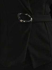 SHEIN Clasi Blazer negro de corte slim con decoración de botones dorados para mujer de talla grande, adecuado para el trabajo y el transporte, blazer de otoño/invierno para mujeres - Negro - Ver 6