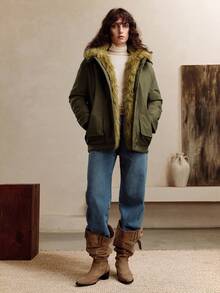 Arave Manteau matelassé pour femmes avec col amovible en fausse fourrure, design élégant et mincissant, couleur unie, style minimaliste chic et Top de gamme