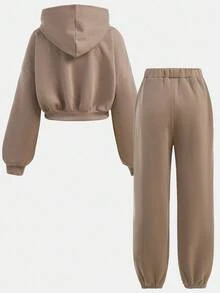 SHEIN 2pcs/Set Teen Girls Casual Letter Print Long Sleeve Crew Neck Sweatshirt And Sweatpants Set Teen 2 Piece Set Teen Girl Brown Set Teen Sweat Set New York Outfits Sweat Sets Tweens Comfy Fall Winter - Khaki - View 3