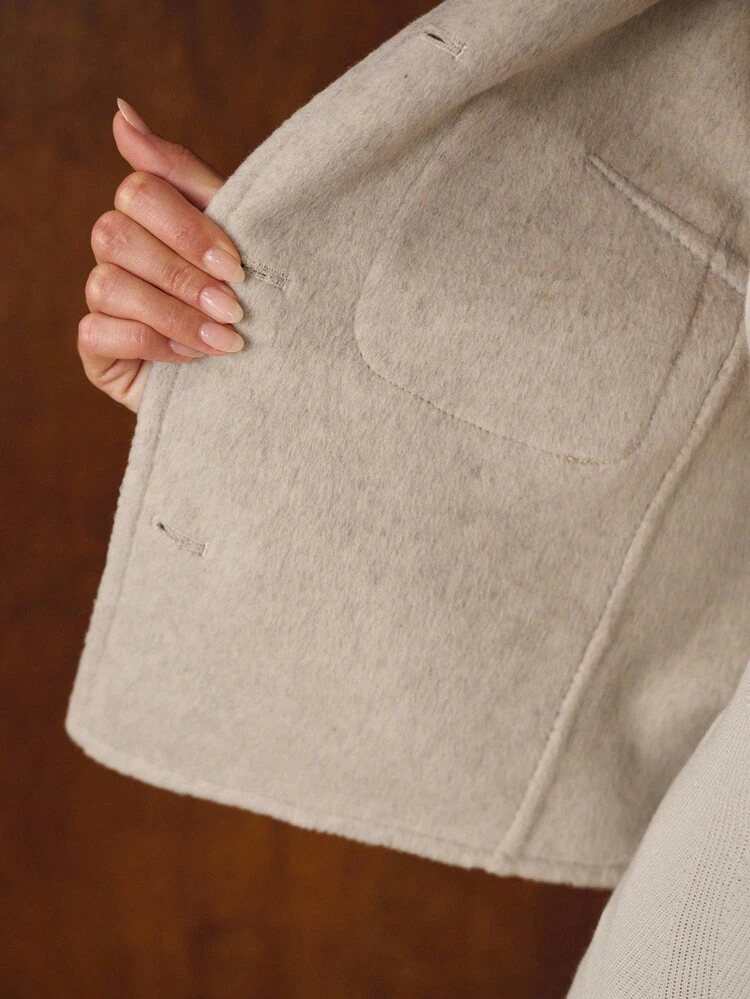 WOOL CONTRAST TAPE TRIM PATCH POCKET OVERCOAT