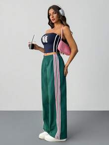 SHEIN Tall Women's Elastic Waist Side Striped Wide Leg Loose Casual Pants,Cargo Pants Sport Set For Women Athletic Set 2 Pieces Vacation Set Women Miami Outfits For Women Tracksuit Two Pieces Set Women Women Track Pants,Fall