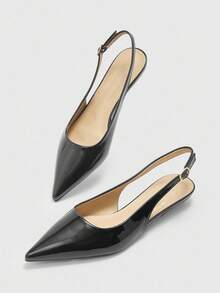 CUCCOO BIZCHIC Women's Pointed Toe Low Heel Flat Slingback Shoes, Simple Versatile Comfortable Black Flats With Backstrap, Suitable For Work And Commute For Christmas - Black - View 6