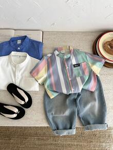 SHEIN 3 Packs Young Boys Casual Minimalist Short Sleeve Shirts, Buy 2 Get 1 Free, School, Campus, College - Multicolor - View 6