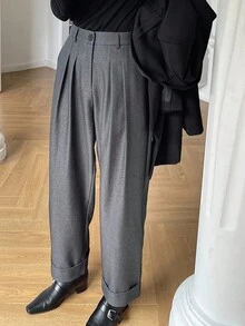 DAZY Women's Solid Color Pleated Hem Cropped Pants, Casual Trousers For Autumn/Winter Women Dress Pants