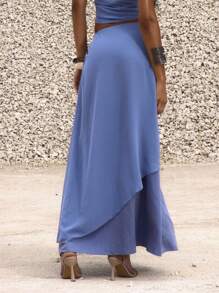 MUSERA Low Rise Chiffon Draped Tie Side Maxi Skirt Night Out Occasion Birthday Elegant Rapture Vacation Summer - Blue - View 4