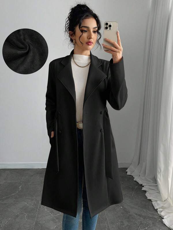 RosyDaze Women's Solid Color Faux Suede Double-Breasted Side Pocket Regular Jacket Fall Winter Cloth For Women