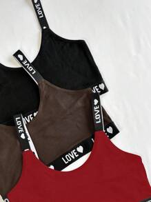 Snug Zone 3pcs Women's Casual Ribbed Letter Elastic Bra Set For All-Day Comfort - Multicolor - View 4