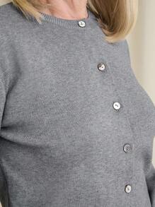 SHEIN LUNE 女士纯色圆领长袖简约上衣，日常休闲穿着 - 灰色 - 查看 5