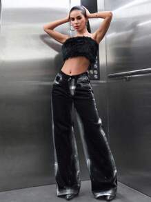 CasuGlow Women's Casual Front Button Pocket Simple Style Jeans - Black - View 7