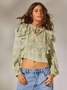 Aralina Fall Winter Western Ruffle Floral Print Boho Style Cute Going Out Office Top And Country Concert And Teacher - Multicolor - View 6