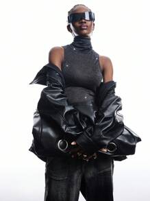 LYSMO 2025 New Arrive Minimalism Fall Women's Fashionable Sexy Shiny Mesh High Neck Camisole For Back To School, Homecoming, 2000s Style, Y2K Clothes Women, Streetwear ,Halloween Costume Women  Grunge And Gothic Clothes - Black - View 4