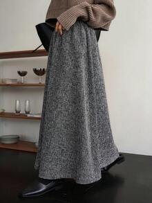 Dazy-Less 女士宽松商务休闲A字裙，灰色，适合通勤和办公穿着，秋冬季 - 灰色 - 查看 6