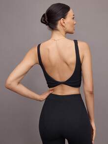 Activina 纯色扭纹后背短款运动背心 - 黑色 - 查看 1