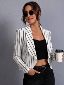 SHEIN Clasi Striped Shawl Collar Open Front Blazer In Fall/Winter - White - View 1